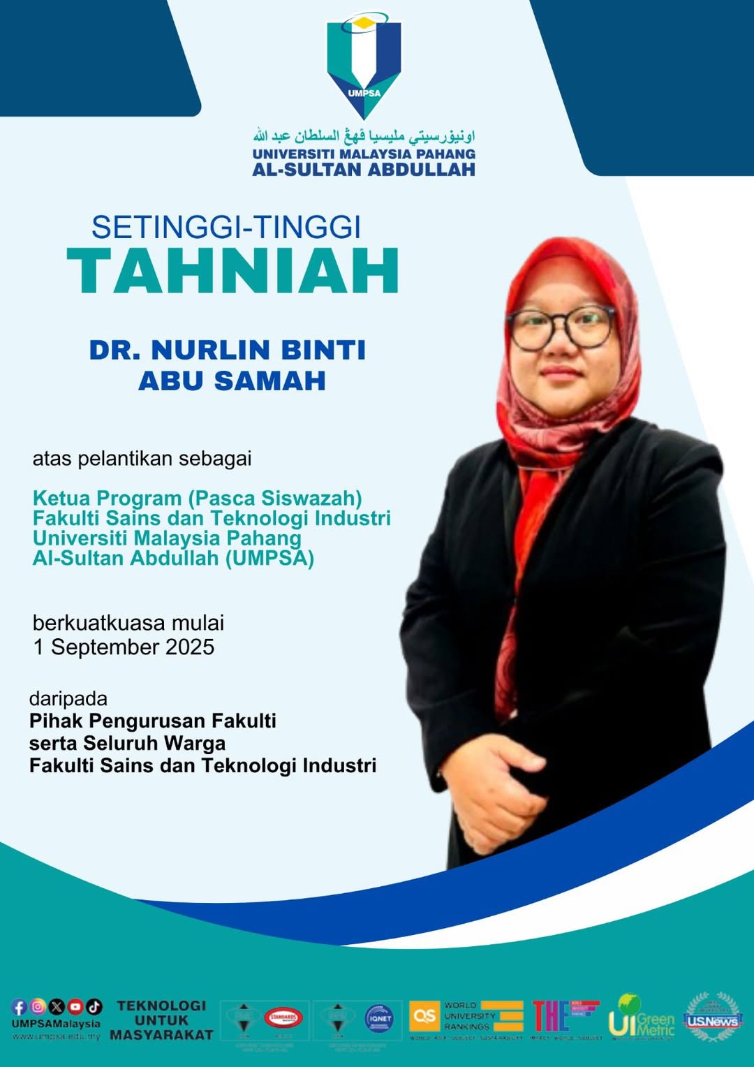 Pelantikan Sebagai Ketua Program (Pasca Siswazah) berkuatkuasa 1 September 2025